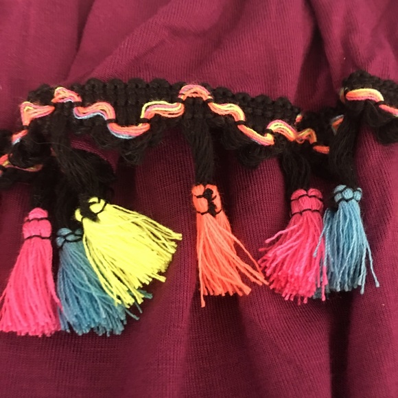 Off shoulder tunic short sleeves tassels magenta - Picture 6 of 6